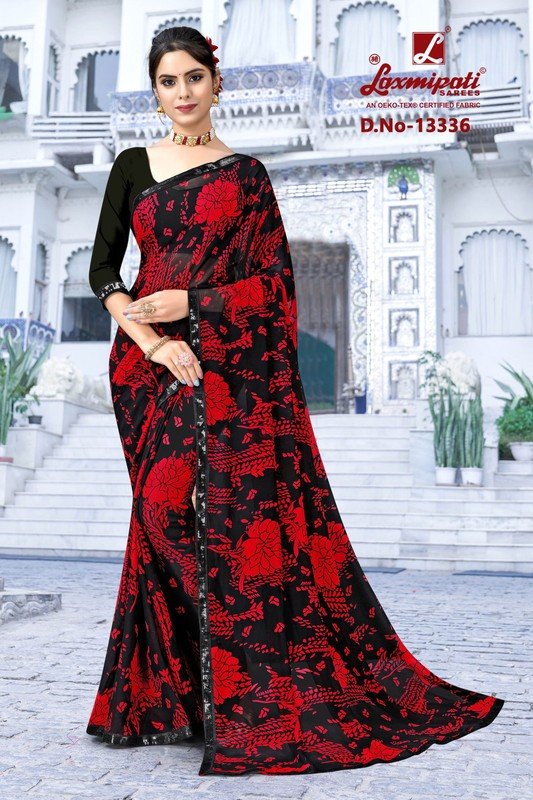 Laxmipati Red Black Special Pm-13336 Black Georgette Saree