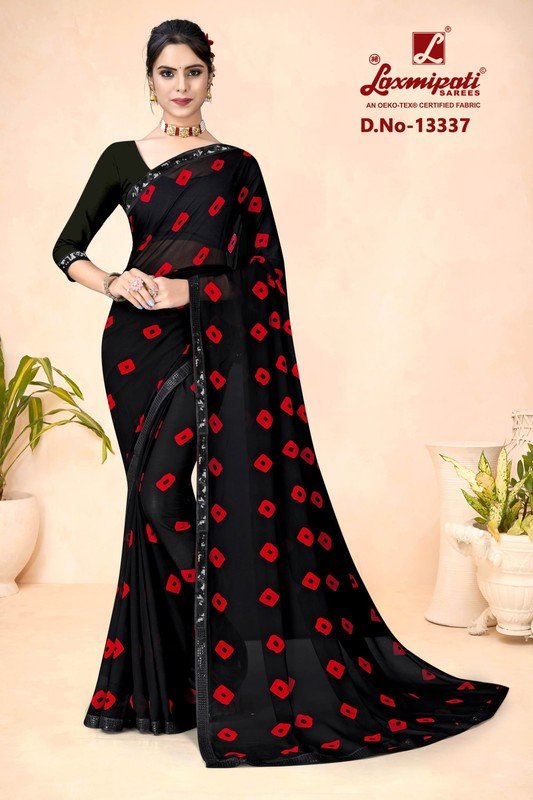 Laxmipati Red Black Special Pm-13337 Black Georgette Saree