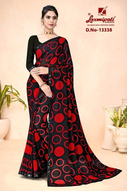 Laxmipati Red Black Special Pm-13338 Black Georgette Saree