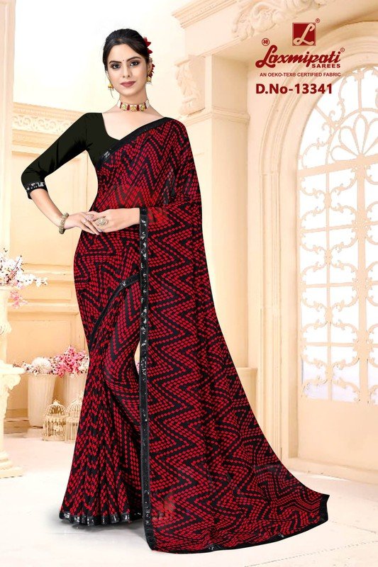 Laxmipati Red Black Special Pm-13341 Black Georgette Saree