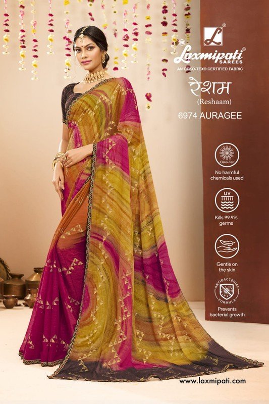 Laxmipati Reshaam 6974 Multicolor Chiffon Saree