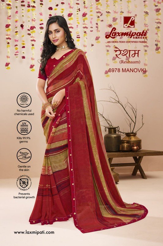 Laxmipati Reshaam 6978 Red Georgette Saree