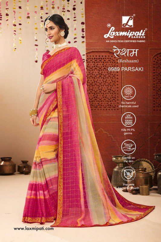 Laxmipati Reshaam 6989 Pink Chiffon Saree