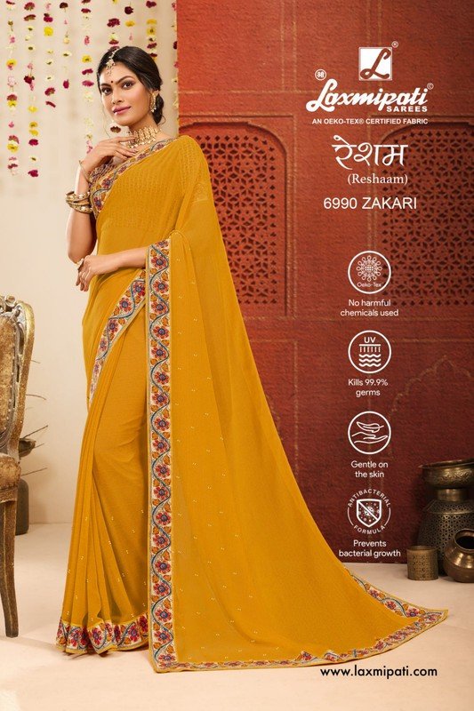 Laxmipati Reshaam 6990 Yellow Chiffon Saree