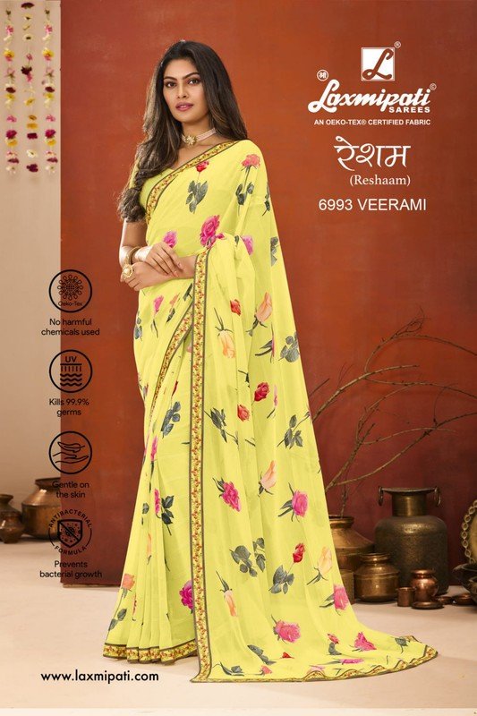 Laxmipati Reshaam 6993 Yellow Georgette Saree