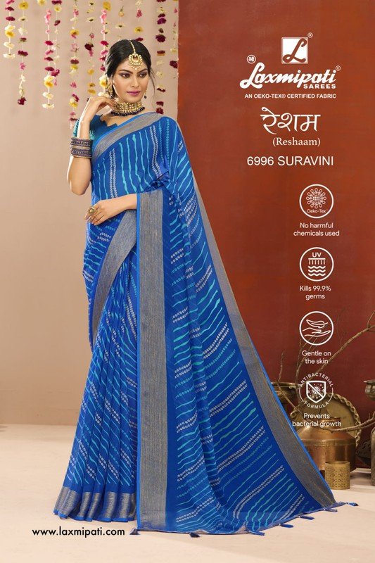 Laxmipati Reshaam 6996 Blue Chiffon Saree