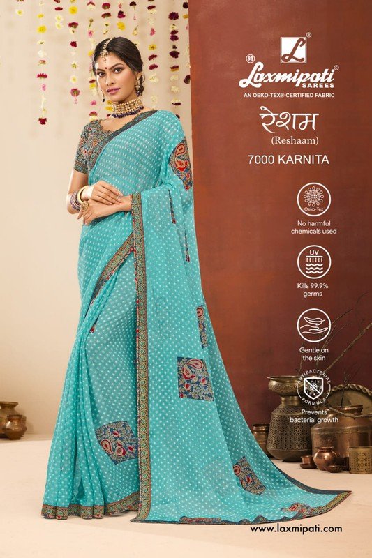 Laxmipati Reshaam 7000 Blue Chiffon Saree