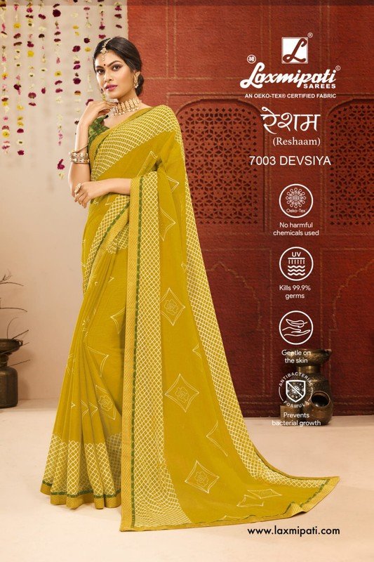 Laxmipati Reshaam 7003 Yellow Chiffon Saree