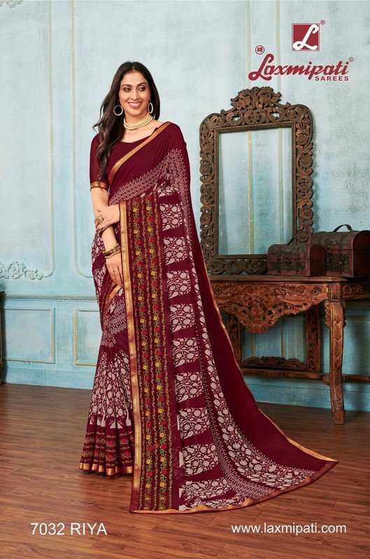 Laxmipati Riya 7032 Maroon Georgette Saree