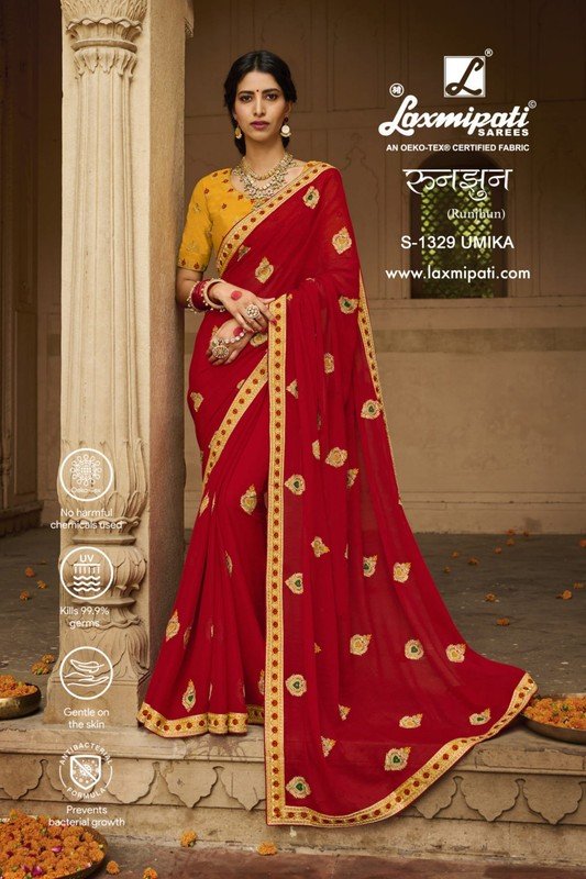 Laxmipati Runjhun S-1329 Red Chiffon Saree