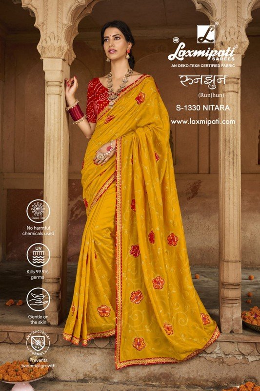 Laxmipati Runjhun S-1330 Yellow Chiffon Saree