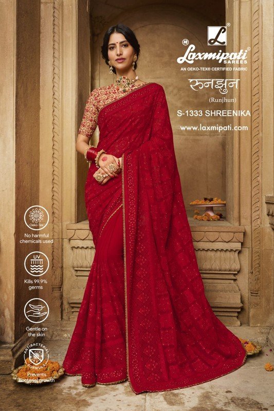 Laxmipati Runjhun S-1333 Red Chiffon Saree