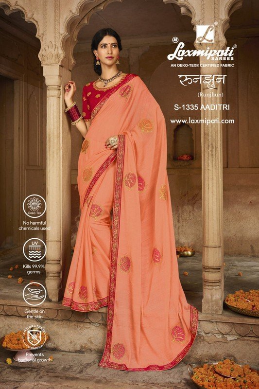 Laxmipati Runjhun S-1335 Peach Chiffon Saree