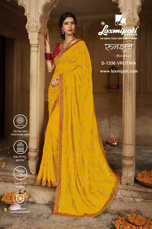 Laxmipati Runjhun S-1336 Yellow Chiffon Saree