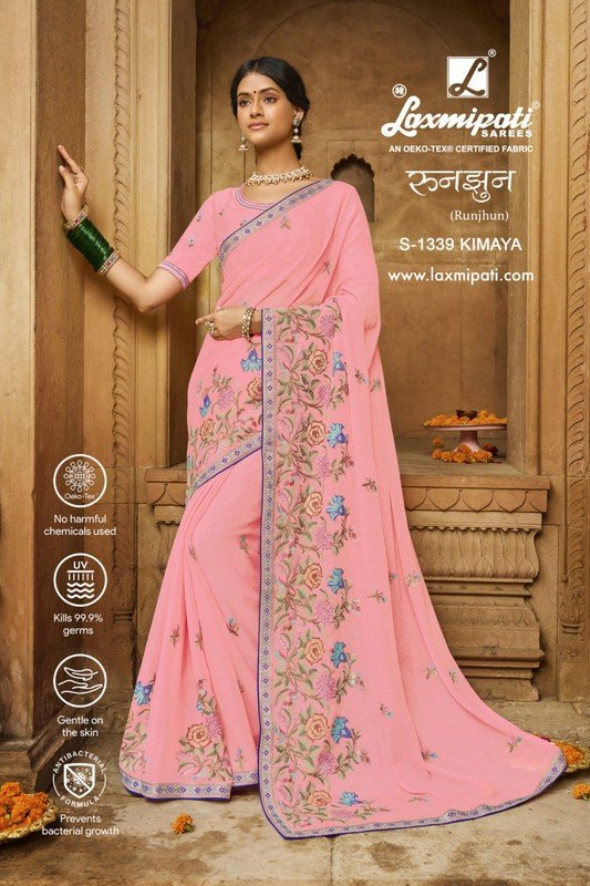 Laxmipati Runjhun S-1339 Pink Chiffon Saree