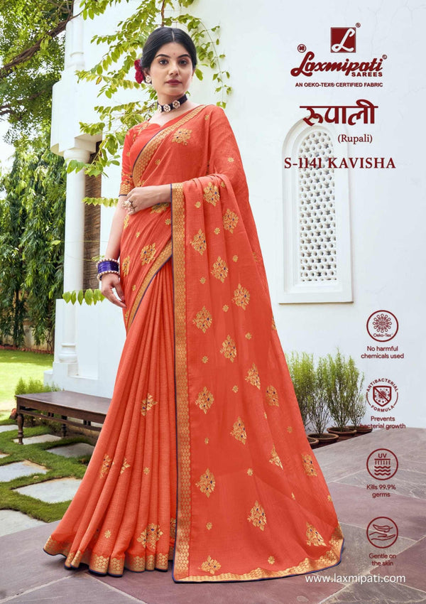 Laxmipati Rupali S-1141 Red Chiffon Saree