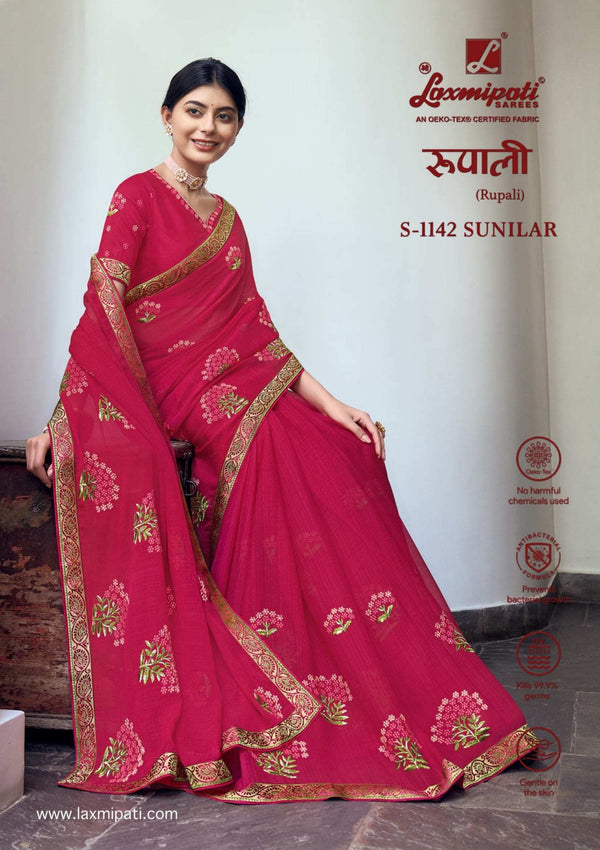 Laxmipati Rupali S-1142 Pink Chiffon Saree