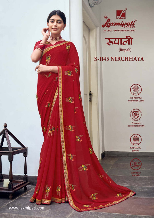 Laxmipati Rupali S-1145 Red Chiffon Saree