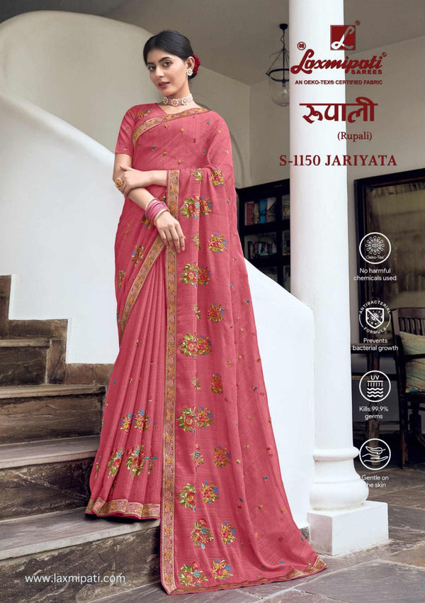 Laxmipati Rupali S-1150 Pink Chiffon Saree