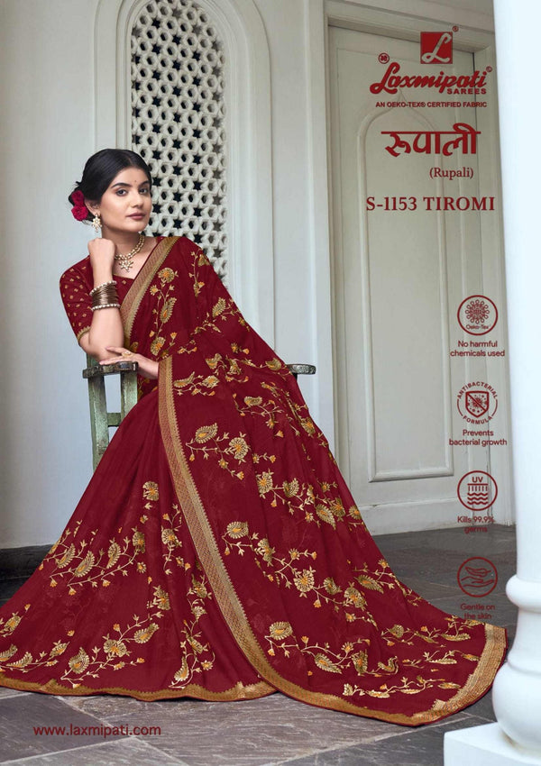 Laxmipati Rupali S-1153 Maroon Chiffon Saree