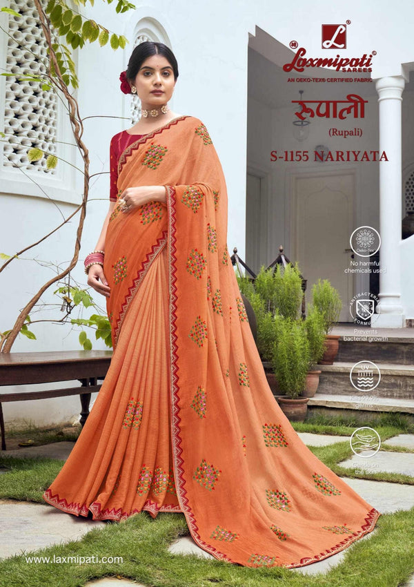 Laxmipati Rupali S-1155 Orange Chiffon Saree