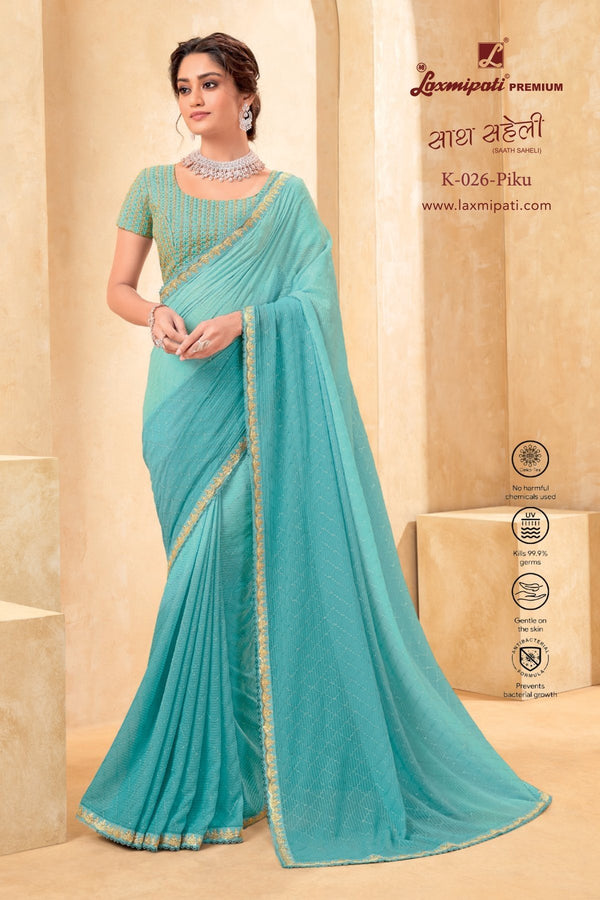 Laxmipati Saath Saheli K-026 Blue Georgette Saree