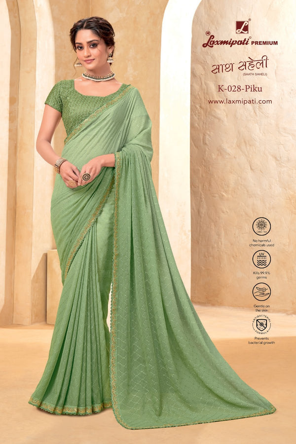 Laxmipati Saath Saheli K-028 Green Georgette Saree