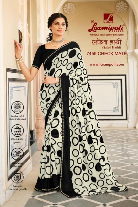 Laxmipati Safed Hathi 7459 Black Georgette & Jacquard Saree