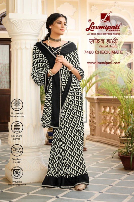 Laxmipati Safed Hathi 7460 Black Georgette & Jacquard Saree