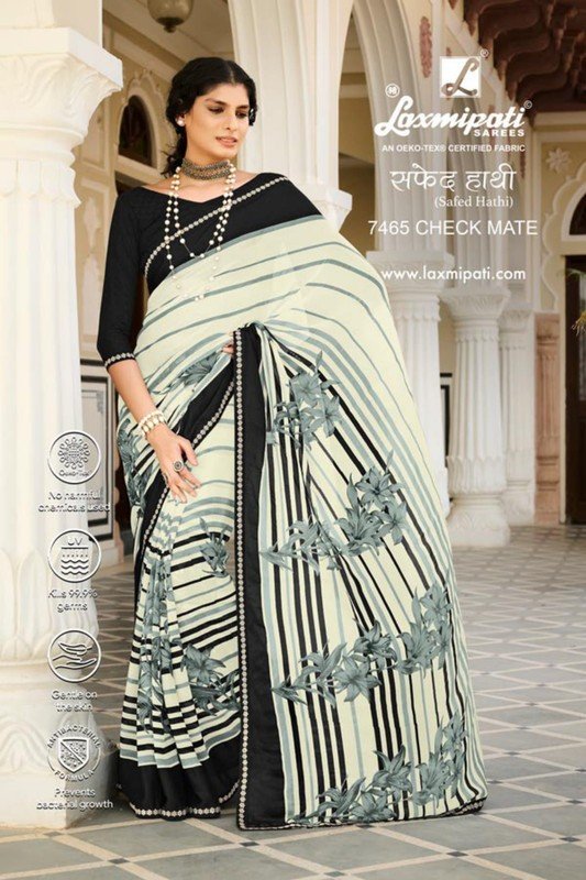 Laxmipati Safed Hathi 7465 Black Georgette & Jacquard Saree