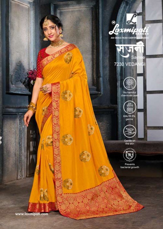 Laxmipati Sajnee 7230 Yellow Vichitra Silk Saree