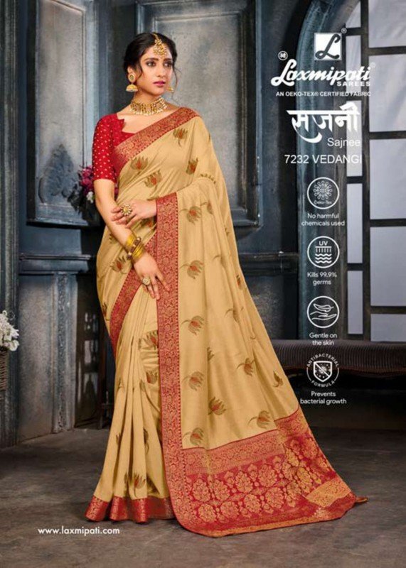 Laxmipati Sajnee 7232 Cream Vichitra Silk Saree