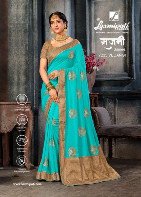 Laxmipati Sajnee 7235 Blue Vichitra Silk Saree