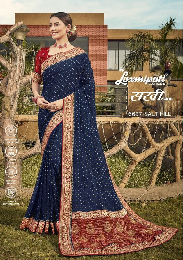 Laxmipati Sakhi 6697 Blue Chiffon Saree