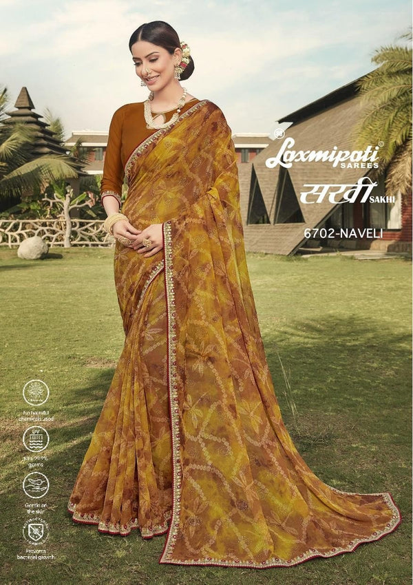 Laxmipati Sakhi 6702 Brown Georgette Saree