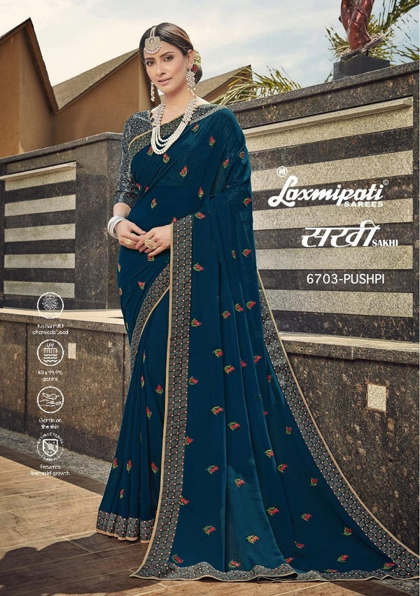 Laxmipati Sakhi 6703 Blue Georgette Saree