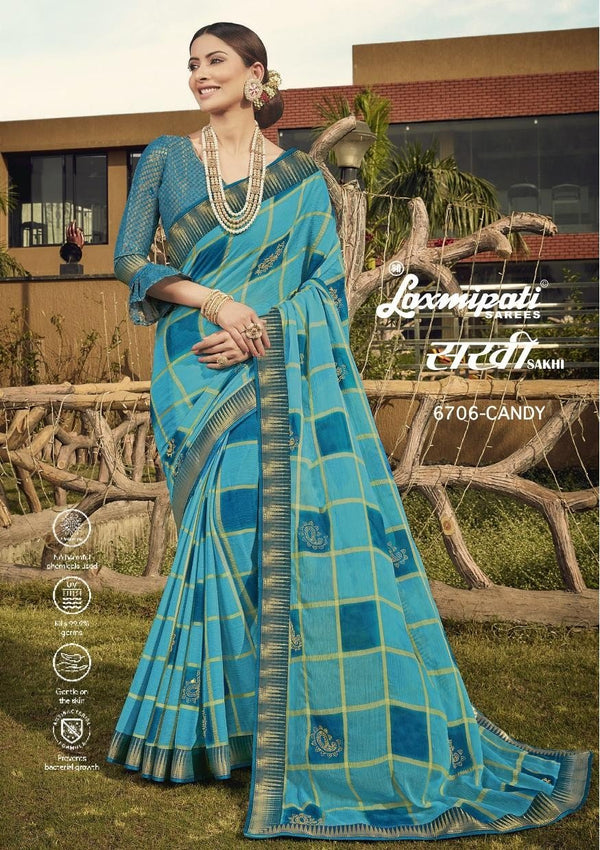 Laxmipati Sakhi 6706 Blue Chiffon Saree