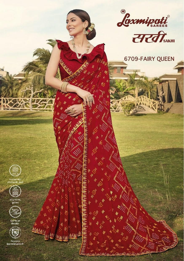 Laxmipati Sakhi 6709 Red Chiffon Saree