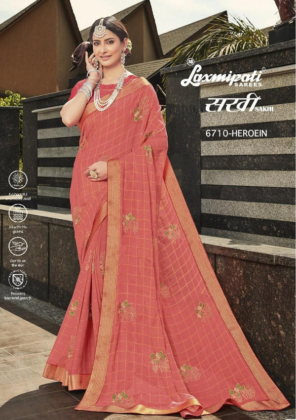 Laxmipati Sakhi 6710 Pink Chiffon Saree