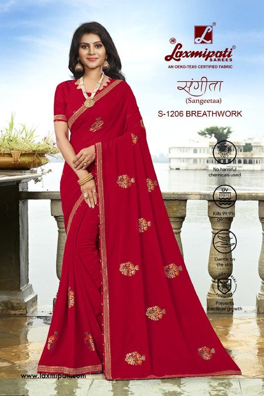 Laxmipati Sangeetaa S-1206 Red Georgette Saree