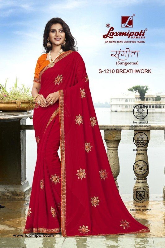 Laxmipati Sangeetaa S-1210 Red Georgette Saree