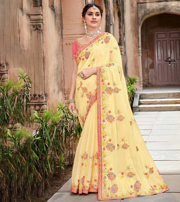 Laxmipati Sanjeevni 7680 Yellow Sparkle Chiffon Saree