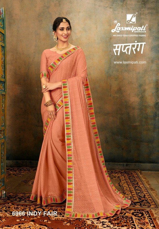 Laxmipati Saptrang 6966 Cream Chiffon Saree