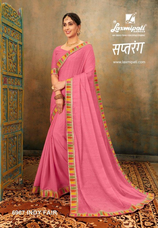 Laxmipati Saptrang 6967 Pink Chiffon Saree