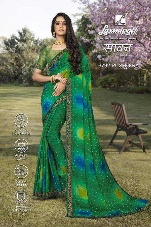 Laxmipati Savan 6792 Green Silk Chiffon Saree