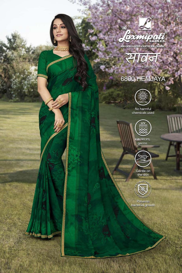 Laxmipati Savan 6800 Green Brasso-Chiffon Saree