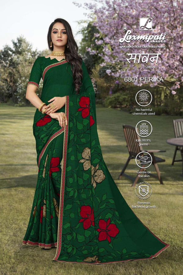 Laxmipati Savan 6801 Green Chiffon Saree