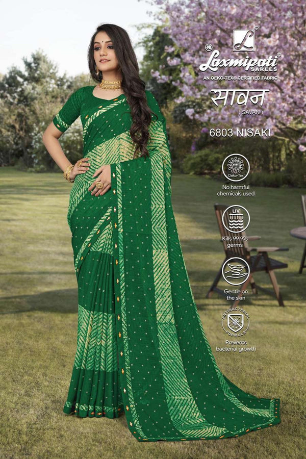 Laxmipati Savan 6803 Green Chiffon Saree