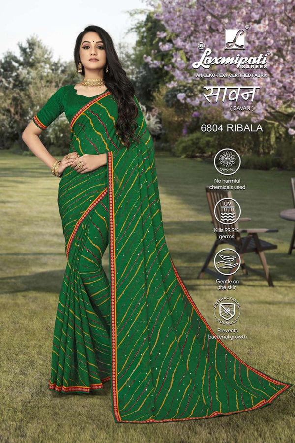 Laxmipati Savan 6804 Green Chiffon Saree