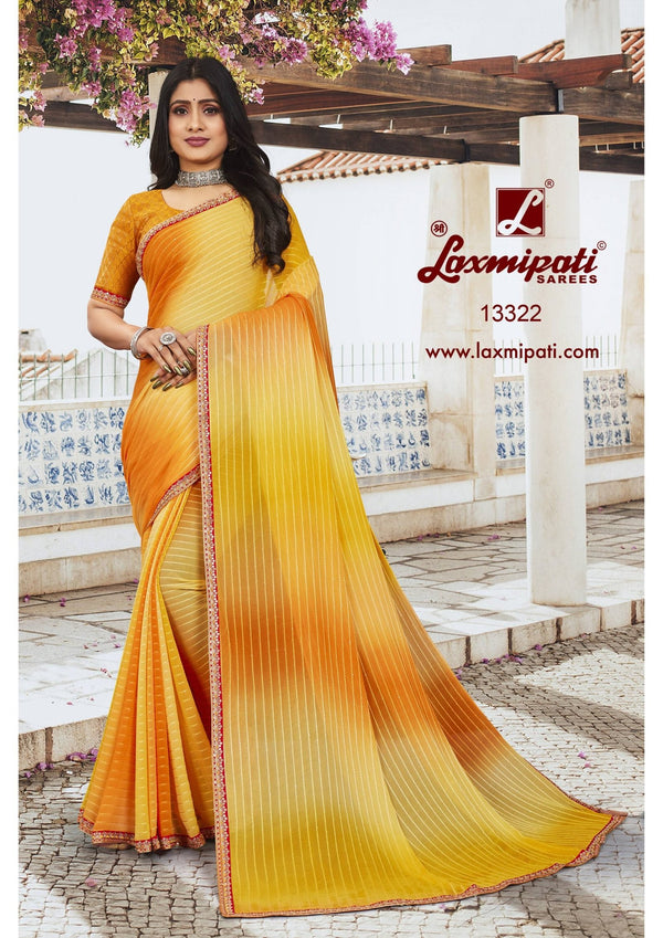 Laxmipati Sequence Pm-13322 Yellow Heavy Georgette Saree